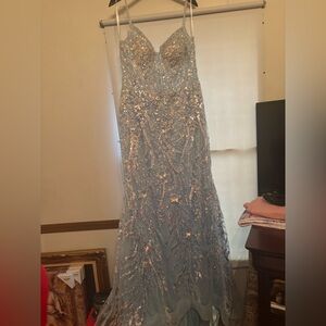 Sherri Hill Light Blue Sequin Lace Gown